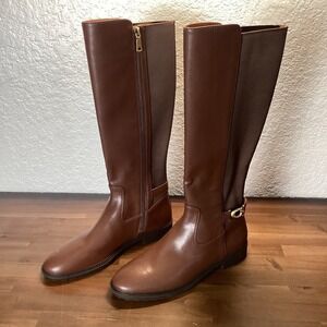 COACH Brown Leather‎ Side Zip Knee High Boots Equestrian Style Women's Size 11B